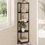 Hzuaneri Corner Shelf Stand, Corner Bookshelf, Storage Standing Shelf Unit with Metal Frame, Plant Stand, Bookcase for Living Room, Home Office, Bedroom, 5-Tier Black CS05906B