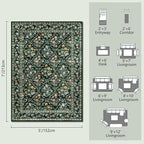 Vintage Botanical Dark Green Area Rug 5x7 Elegant Floral Pattern, Durable Stain-Resistant Fabric, Perfect for Living Room, Bedroom, Dining Room Decor