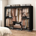 83" Closet Wardrobe, Portable Closet for Bedroom, Freestanding Clothes Rack with Non-Woven Fabric Cover, 5 Hanging Rods, 6 Storage Shelves, Clothes Storage Organizer, Black