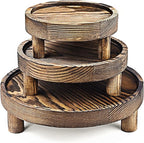 Wood Display Riser Set, 3 Piece Decorative Pedestal Stand, 8/6/5 Inch, Rustic Brown