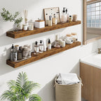 Fun Memories Floating Shelves 48 Inch, Extra Large Wood Shelf Set of 2, Hanging Wall Shelves for Bathroom, Living Room, Kitchen, Bedroom, Rustic Brown