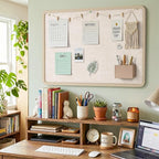 Bulletin Board, 36 x 24 inches Decorative Felt Board Foldable Photo Board Pin Boards, Cork Board Alternative for Walls, Office, Home, Classroom with Pushpins ＆ Small Storage Bag, Beige