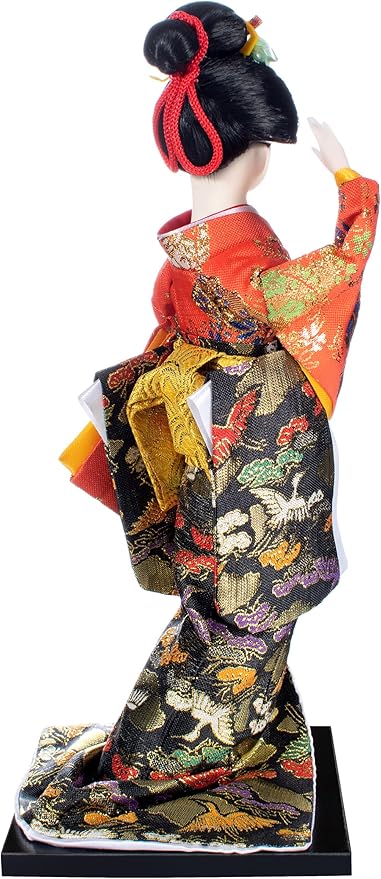 ALAMIYA Home Decoration Asian Japanese Geisha Kimono Doll Collectible Figurine Gift with Paper Fan