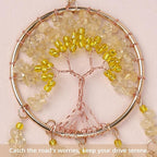 Pretty Jolly Small Tree of Life Crystal Stone Dream Catchers Yellow Feathers Mini Dreamcatchers for Cars Rear View Mirror Hanging Decoration Good Luck Travel Charm Bedroom Ornaments for Women Girls
