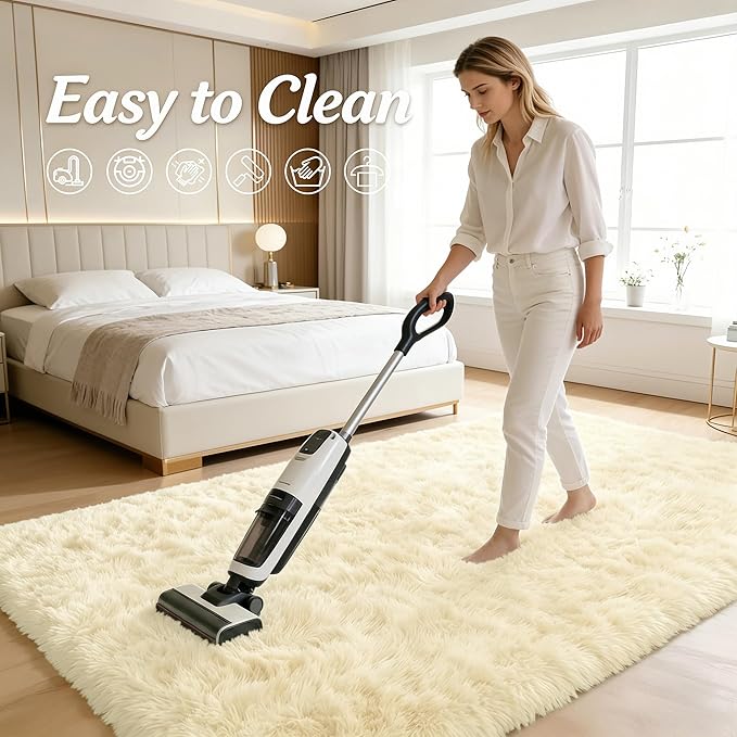 OLANLY Area Rugs for Living Room Bedroom, Machine Washable 4x5.9 ft Soft Fluffy Shaggy Bedside Rug, Indoor Floor Carpet for Kids Girls and Boys, Dorms, Nursery Rooms, Home Decor Aesthetic, Cream