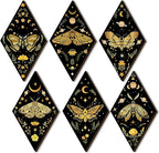 Sintuff 6 Pieces Gothic Wall Decor Boho Sun Moon Phases Wall Art Gothic Minimalist Stars Sun Hanging Wooden Home Decor Farmhouse Pediments for Gallery Living Bedroom Room(Moth)