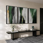 Large Framed Green Abstract Wall Art for Living Room, 3 Piece Modern Canvas Prints Paintings Artwork for Walls, Green Black Gold Abstract Pictures for Hallway Dining Bedroom Office Wall Decor 24x36 In
