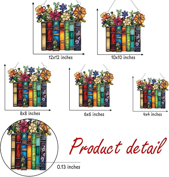 Flower and Books Acrylic Suncatcher, Book Suncatchers for Window Hangings, Bookish Gifts for Readers Book Lovers Bookworm, Gift for Mother's Day, Women, Mom, Wife, Grandma