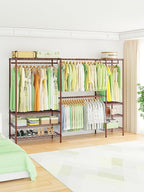 Ulif E11 Heavy-Duty Garment Rack, Metal Freestanding Clothes Rack and Closet Storage Organizer System with 8 Shelves and 4 Hanger Rods, (73.2-97.6)" W x 14.5" D x 71.2" H, Load 1034 LBS, Bronze