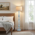PARTPHONER Vintage Floor Lamp for Living Room, Rustic Farmhouse Standing Lamp with Rotary Switch and Linen Shade, Retro Resin Floor Lamp for Bedroom, Corner, Dining Room, House Decor, Wash Blue