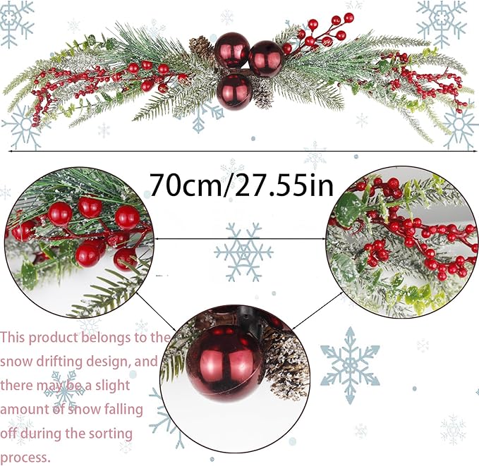 CISDUEO Christmas Decoration Floral Greenery with Berries and Christmas Balls Red Pinecone 27.55 Inch Wreath Xmas Door Swag for Front Door Festival Decor Wall Arch Window