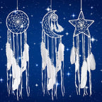 Jetec 3 Pcs Dream Catcher Moon Sun Star Design Handmade Traditional Craft Ornament Wall Art Hanging Home Decoration for Bedroom Room Decor Wedding Halloween Christmas Decorations Gift(White)