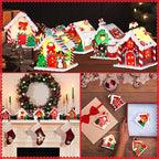 Shappy 48 Pcs Christmas Village Houses Town Buildings Accessories 10 Light up Christmas Village House 12 Mini Trees 12 LED Lights 2 Snow Blanket Box for DIY(Vintage Style)