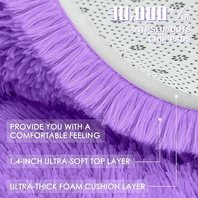 OLANLY 2x4 Machine Washable Runner Rugs for Hallway, Soft Fluffy Shaggy Bedside Rugs for Bedroom, Living Room, Indoor Floor Carpet for Kids Girls and Boys, Nursery Rooms, Home Decor Aesthetic, Purple