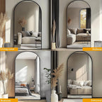 Prywot Arched Full Length Mirror, 71"x30" Free Standing Floor Mirror, Modern Full Body Mirrors with Stand, Wall Mirrors with Aluminum Alloy Frame for Bedroom,Living Room, Black