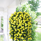 Artificial Faux Hanging Flowers Plants Baskets for Outdoor Outside, Fake Silk Yellow Orchid Trailing Vines in Planter Realistic UV Resistant for Balcony Porch Decor