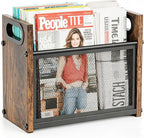 Magazine Holder, Magazine Rack Floor, Rustic Magazine Storage Basket, Farmhouse File Storage Basket Box Bin Folder Organizer Stand for Letters, Magazines, Books, Newspapers