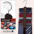 Tie Hanger 2 Pack, Rust Resistant Wooden Necktie Organizer with 360 Degree Rotation for Tie, Belt, Scarf Storage