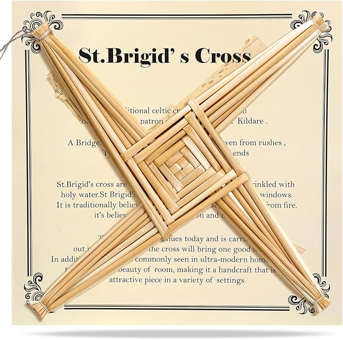 Bucherry St. Brigid's Wall Cross Decor Irish Gift Cross with History Card for Irish Blessing Gift for Celtic Imbolc Decor(Classic Style,12 in,Straw Color)