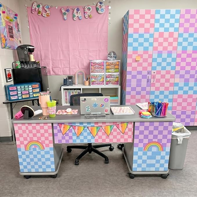 Hahafelt 16 in x 40 Ft Fabric Bulletin Board Roll Purple Plaid Bulletin Board Classroom Non Woven Background Decorations Waterproof Wrinkle Resistant Fabric Roll for Back to School Wall Decor