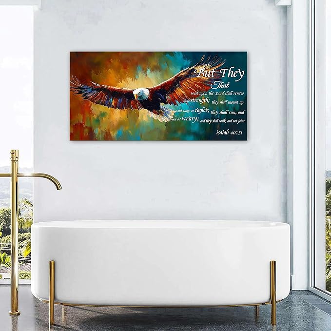 Christian Eagle Wall Art Isaiah 40 31 Poster Bible Verse Wall Decor Inspirational Scripture Canvas Prints Painting Religious Biblical Framed Artwork for Bedroom Living Room Home Decoration 24x48