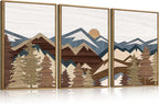 BINCUE Large Boho Mountain Wall Art Framed Mountains Wall Paintings Set of 3 Forest Mountain Sun Wall Decor Boho Landscape Artwork Rustic Mountains Art Prints for Living Room Bedroom Office Farmhouse 24x36 Inch Gift