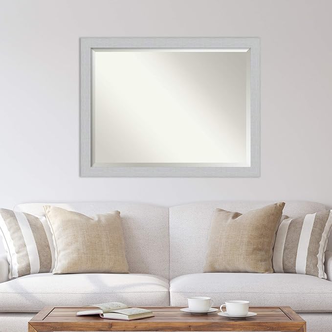 Amanti Art White Wall Mirror 34x44 Shiplap White Rectangle Bathroom Mirror for Wall Decor Living Room, X-Large Cottage Wood Frame, Hangs Horizonally and Vertically, Bathroom Decor, Beveled Edge