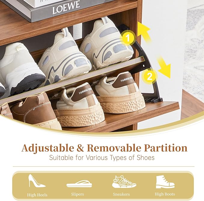 BERRYMERRY Shoe Storage Cabinet for Entryway with 3 Flip Drawers, 51.2” Tall Narrow Shoe Organizer with Wave Panel, Freestanding Wood Hidden Shoe Cabinet for Hallway