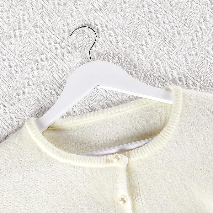 TOPIA HANGER Wooden Coat Hangers 20 Pack, White Wood Suit Hangers with Non Slip Pants Bar, 360° Swivel Hook and Shoulder Notches for Camisole, Jacket, Pants, Smooth Finish Clothes Hangers - CT34W20