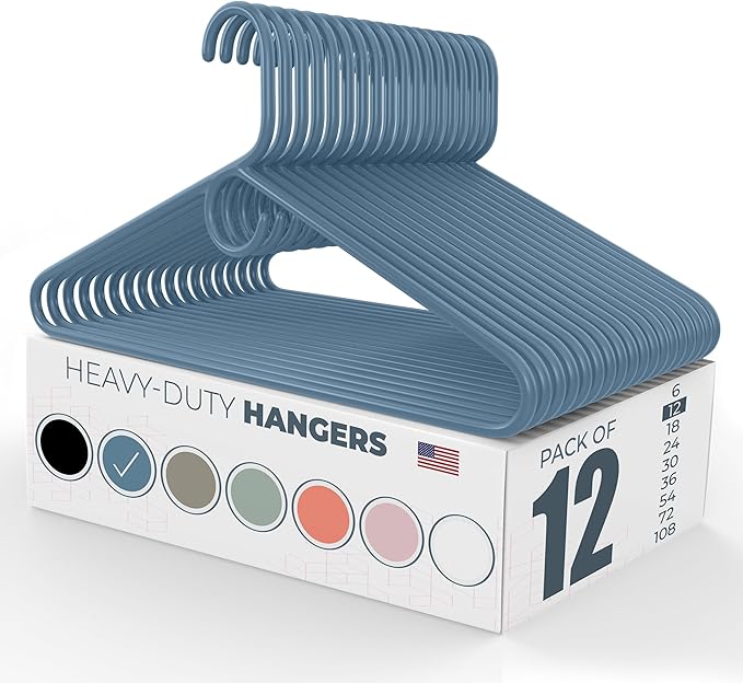 Neaties Heavy Duty Clothes Hangers 12 Pack – Made in The USA – 8lb Capacity Plastic Hangers for Adult Clothing – Durable for Pants, Coats, Jackets, or Jeans – Blue