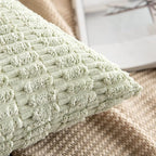 MIULEE Pack of 2 Spring Corduroy Decorative Euro Sham Throw Pillow Covers 24x24 Inch Soft Boho Striped Pillow Covers Modern Farmhouse Home Decor for Summer Sofa Living Room Couch Bed Light Green