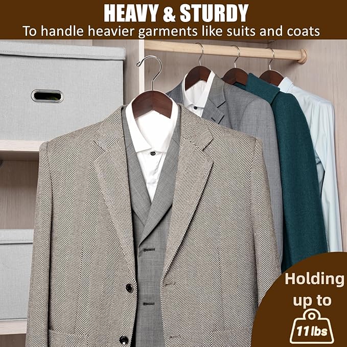 Amber Home 6 Pack Walnut Wide Shoulder Wooden Suit Hangers, Wood Coat Hangers with Non Slip Pants Bar, Clothes Hangers for Jackets, Sweaters, Pants & Heavy Clothes (Vintage, 6 Pack)