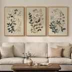 Framed Neutral Botanical Wall Art for Living Room, 3 Piece Floral Canvas Artwork for Modern Farmhouse Walls, Rustic Green Flower Painting Prints for Bedroom Office Kitchen Wall Decor, 20x30 Inch