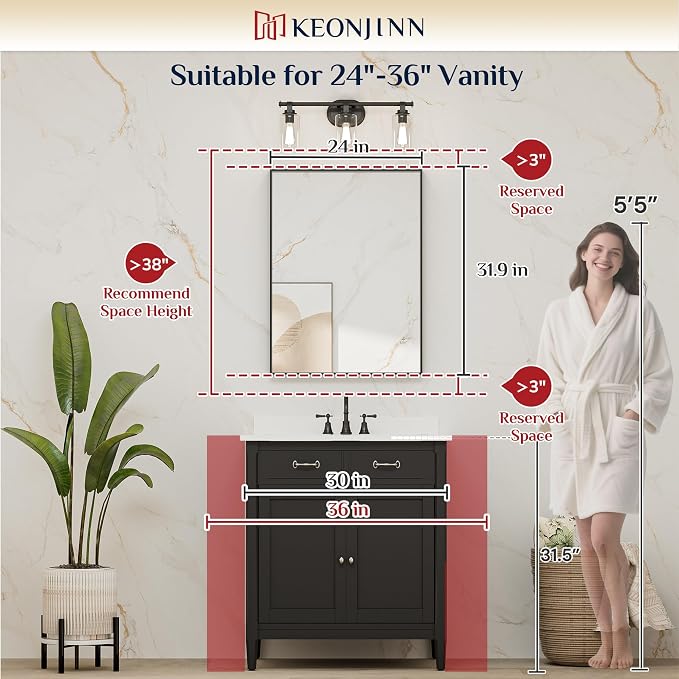 Keonjinn 24 x 32 in Brushed Nickel Bathroom Mirror for Wall, Silver Rectangular Metal Framed Vanity Mirror for Bathroom Sink Square Corner Aluminum Alloy Modern Rectangle Mirror(Horizontal/Vertical)