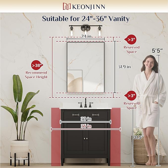 Keonjinn Gold Bathroom Vanity Mirror 24 x 32 Inch, Rectangular Wall Mirror, Aluminum Alloy Metal Frame Rectangle Modern Farmhouse Mirrors, Square Corner Framed Mirrors for Bathroom Sink