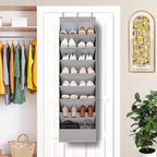 2 Pack Minimalist Grey Over the Door Shoe Organizer with 10 Pockets, Hanging Closet Storage Rack for Shoes, Sneakers, Accessories