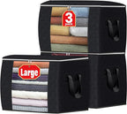 Fab totes 24 Gallons Clothes Storage, Foldable Thick Fabric Blanket Storage Bags, Containers for Organizing Bedroom, Closet, Clothing, Comforter, Organization with Handle (3 Pack,Black)