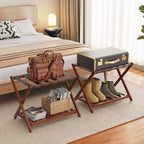 Bamboo Luggage Rack for Guest Room, Wide Suitcase Stand with Storage Shelf, Folding Luggage Stand Holder for Bedroom Hotel, 26.77" Thickened Luggage Rack for Suitcases, Brown