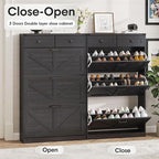 Shoe Cabinet with 3 Flip Drawers & 2 Drawers,Freestanding Shoe Storage Cabinet for Entryway,Farmhouse Narrow Slim Organizer Rack for Foyer,Hallway,Black