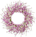 24 Inch Artificial Purple Forsythia Flower Wreath, Lavender Silk & Paper Bridal Floral Wreath for Front Door, Romantic Spring Summer Decor, Elegant All Season Farmhouse Porch Wall Decoration