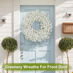 26 Inch Spring Wreaths for Front Door Large Easter Valentines Forsythia Floral Summer Spring Door Wreaths Outdoor All Season Spring Decorations for Home Porch Room Window Wall Farmhouse Decor(White-R)