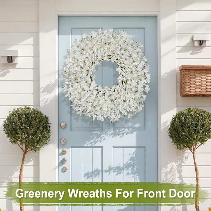 26 Inch Spring Wreaths for Front Door Large Easter Valentines Forsythia Floral Summer Spring Door Wreaths Outdoor All Season Spring Decorations for Home Porch Room Window Wall Farmhouse Decor(White-R)