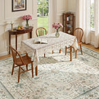 Lessymo Farmhouse Washable 8x10 Area Rugs for Living Room, Bedroom, Dining Room Rug for Under Table, Home Office, Non-Slip Stain Resistant Vintage Floral Large Carpet, Beige Brown