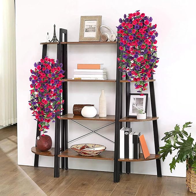 Artificial Hanging Flowers for Outdoor, 4pcs Fake Plants Long Vine Morning Glory Eucalyptus, Spring Summer UV Resistant Realistic Faux Greenery Indoor Outside Patio Porch Garden Decor, Hot Pink Purple