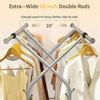 Heavy Duty Clothes Rack,Double Rods Clothing Rack for Hanging Clothes,Rolling Clothing Racks with Wheels,Metal Garment Rack for Bedroom Laundry Living Room,Silver