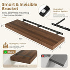 FLYJOE 48 Inch Long Floating Shelves for Wall Set of 1, 12" D Wood Grain Bathroom Shelves with Invisible Brackets, Easy Install Engineered Wood Storage Shelves for Kitchen, Living Room, Bedroom