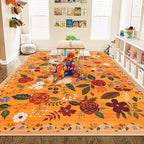 U'Artlines 6x9ft Fall Floral Area Rug, Machine Washable Ultra Soft Low Pile Non Slip Non Shedding Accent Floor Carpet for Living Room, Bedroom, Dining Room, Office (Orange)