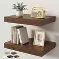 Floating Shelves for Wall 16 in x 9.3 in Deep, Wall Mounted Rustic Wood Shelf with Invisible Brackets for Storage & Display, Living Room Bedroom Bathroom, Walnut, 2 Pack