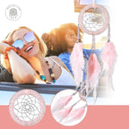 Luxury Dream Catchers - Light Pink Rooster Feather with Crystal Diamond, Handmade Small Dreamcatcher for Bedroom, A Dream Catcher for Girls, Dream Catchers for Boys, Dream Catcher Wall Decor
