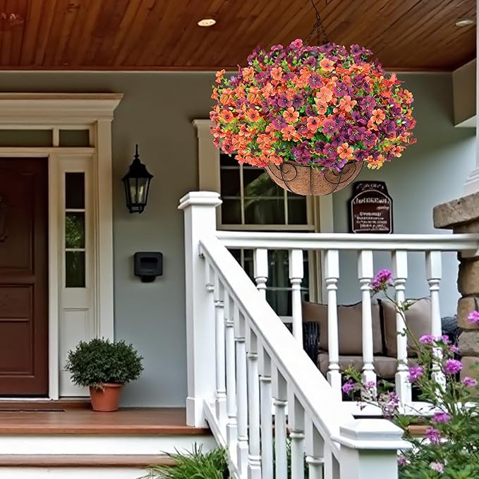 Artificial Faux Mums Flowers Plants for Outdoors Outside Fall Autumn Decoration,12 Bundles Realistic Fake Flowers Plant Greenery Silk Daisy UV Resistant Planters Porch Patio Garden（Orange Burgundy）